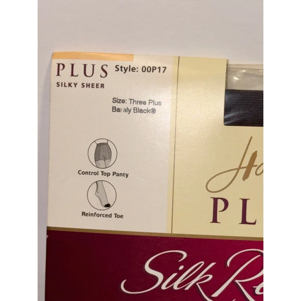 Hanes Plus Silk Reflections Silky Sheer Pantyhose Barely Black Three Plus‎ 00P17